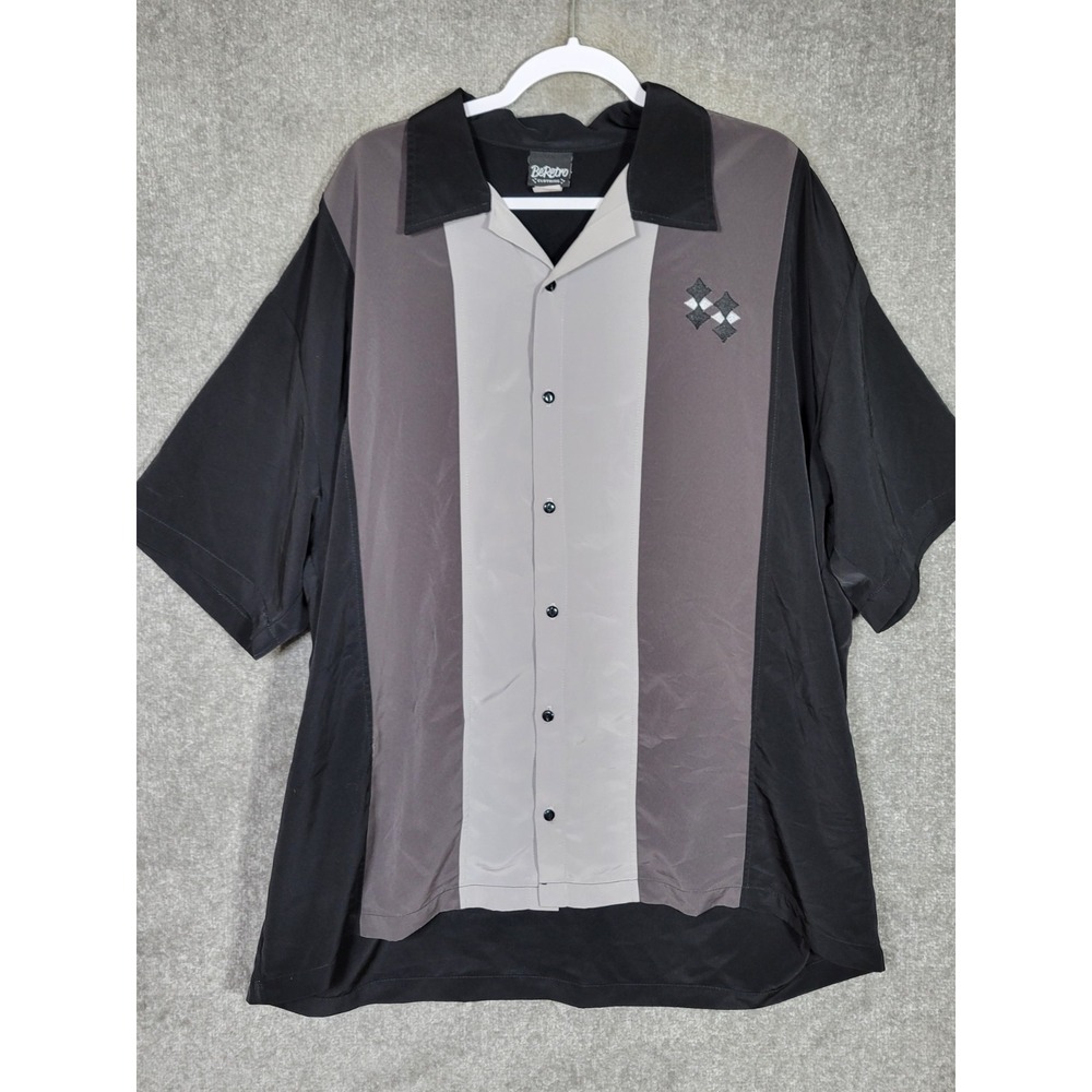 Be Retro Bowling Shirt Mens Size 4X Black Gray Short Sleeve Button Up‎ USA Made